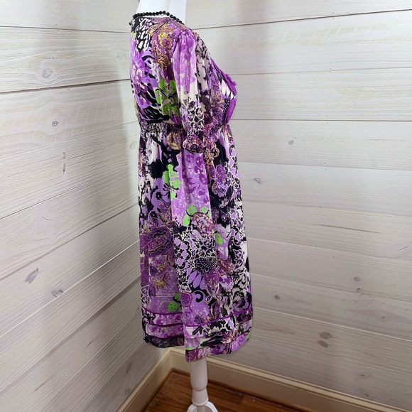 Beige by eci Purple Floral Print and Embellished Dress S (jrs) FREE SHIP - Picture 2 of 4